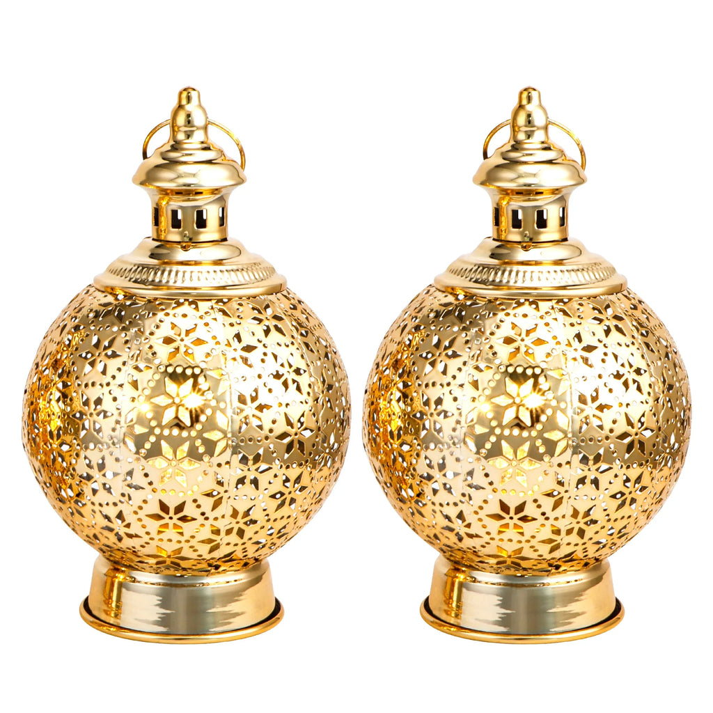 Metal Ramadan Lanterns 10" Gold Electric Candle Holders | Battery operated lamps | Wiccan Center