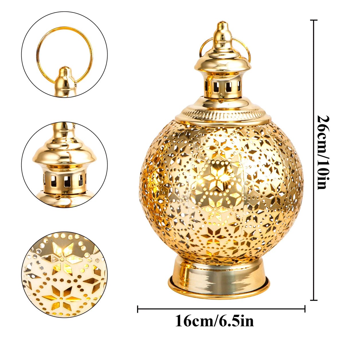 Metal Ramadan Lanterns 10" Gold Electric Candle Holders | Battery operated lamps | Wiccan Center