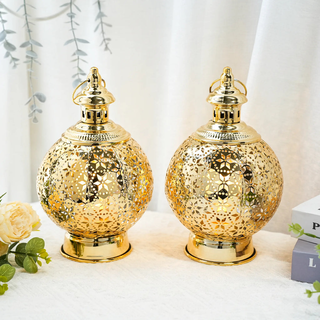 Metal Ramadan Lanterns 10" Gold Electric Candle Holders | Battery operated lamps | Wiccan Center