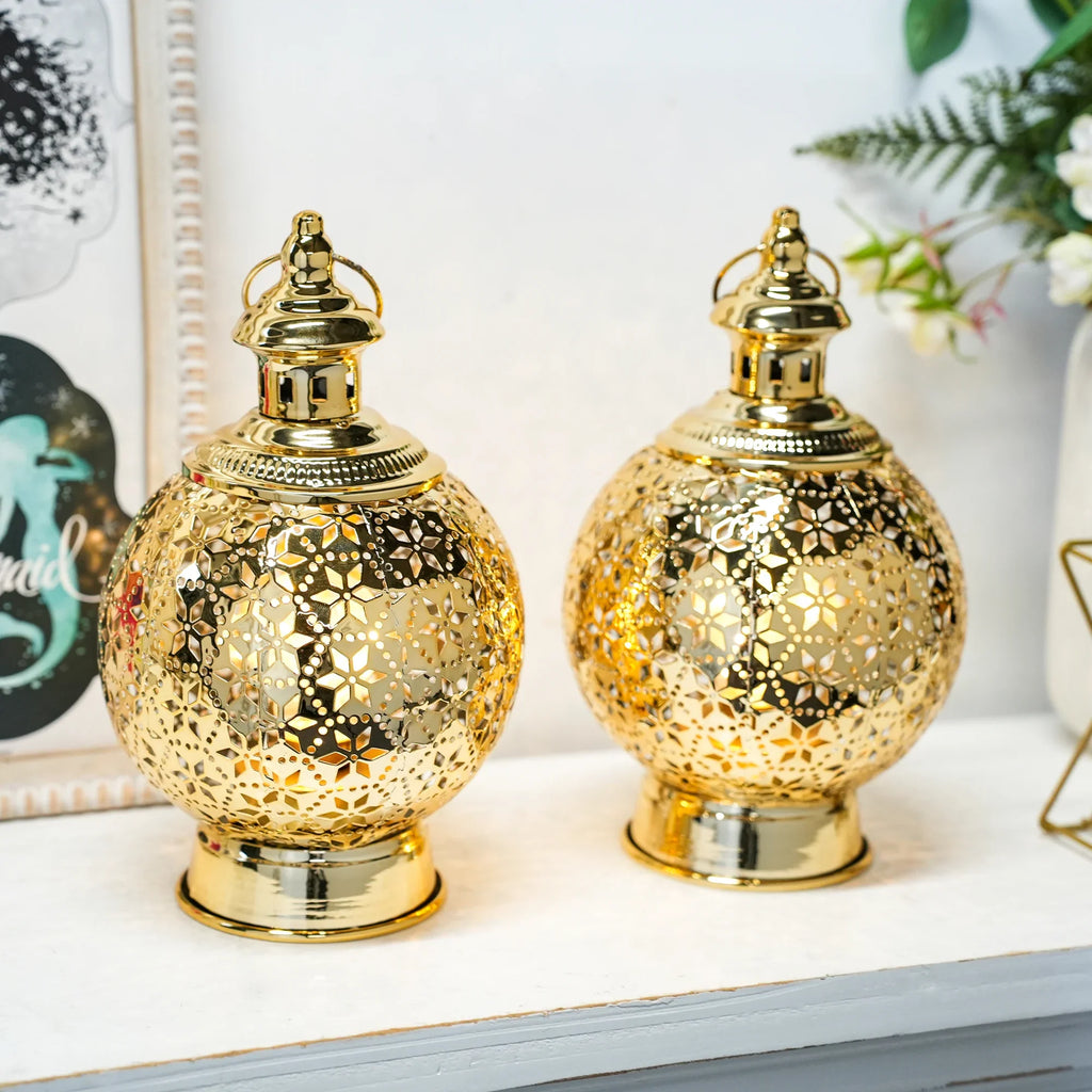 Metal Ramadan Lanterns 10" Gold Electric Candle Holders | Battery operated lamps | Wiccan Center
