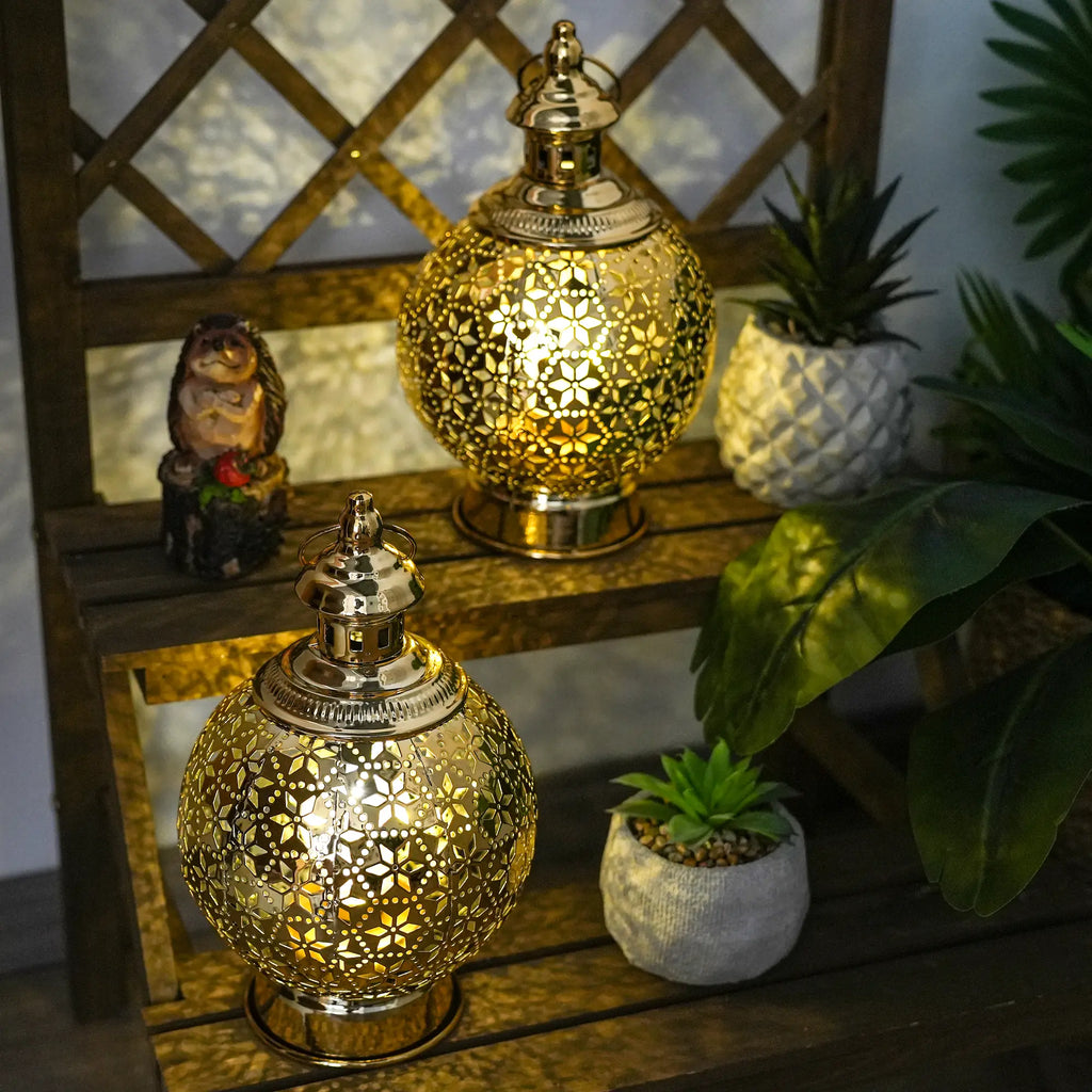 Metal Ramadan Lanterns 10" Gold Electric Candle Holders | Battery operated lamps | Wiccan Center