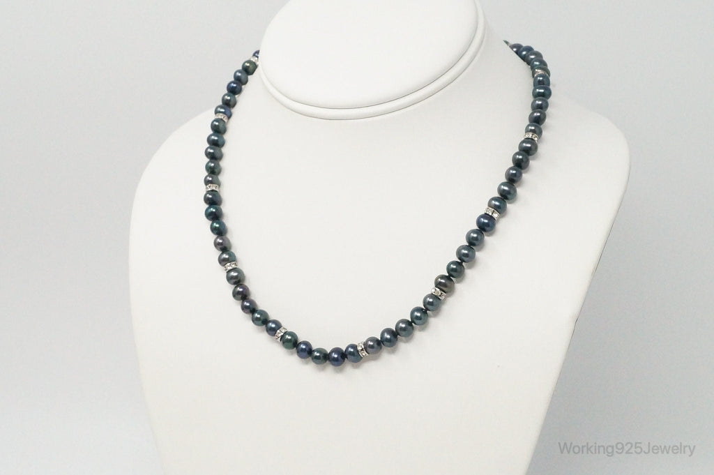 Vintage Tahitian Pearl Cubic Zirconia Sterling Silver String Necklace | Jewelry > Necklaces > Pendants | Wiccan Center