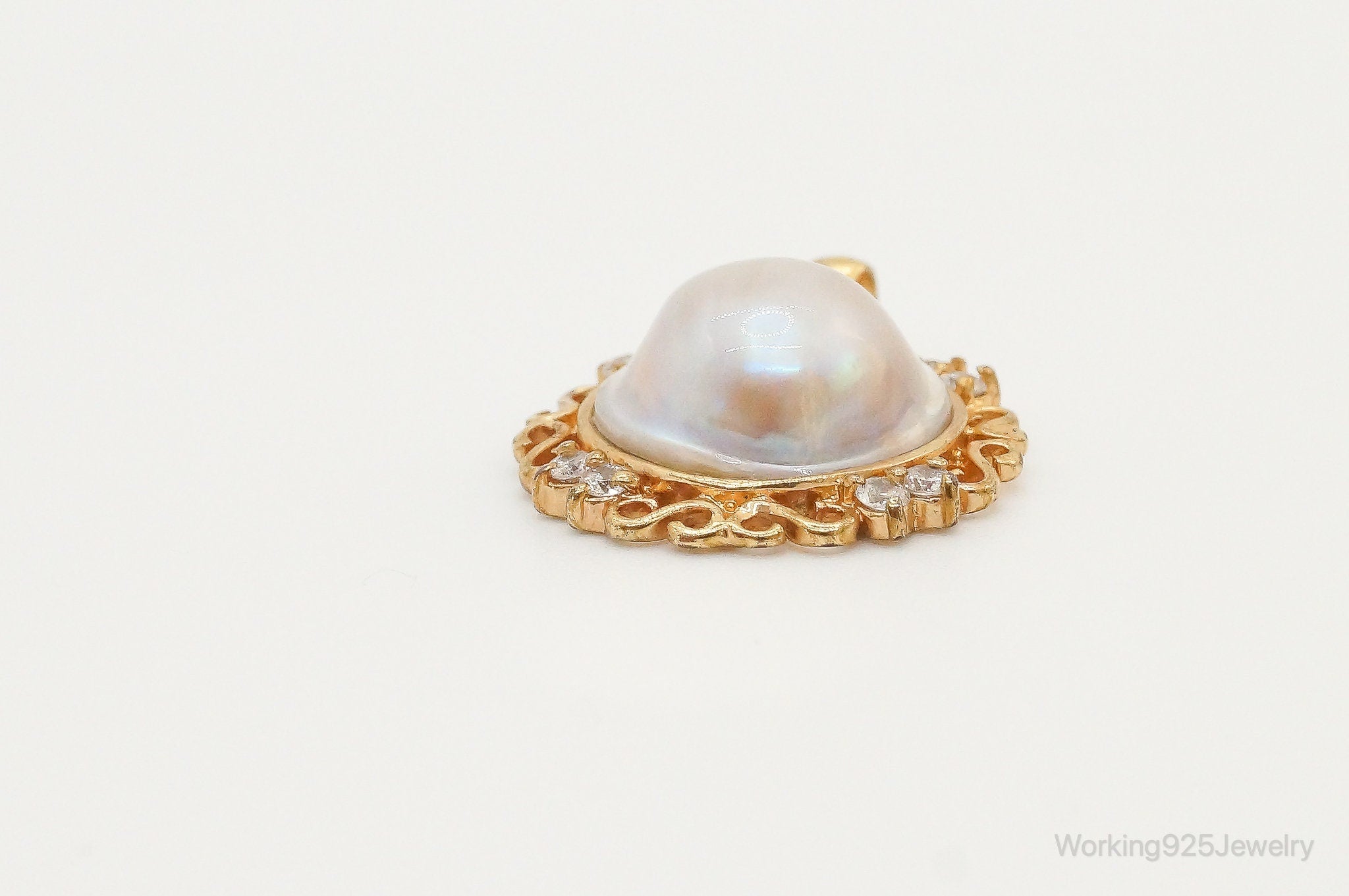 Vintage Pearl Gold Vermeil Cubic Zirconia Sterling Silver Pendant | Jewelry > Necklaces > Pendants | Wiccan Center