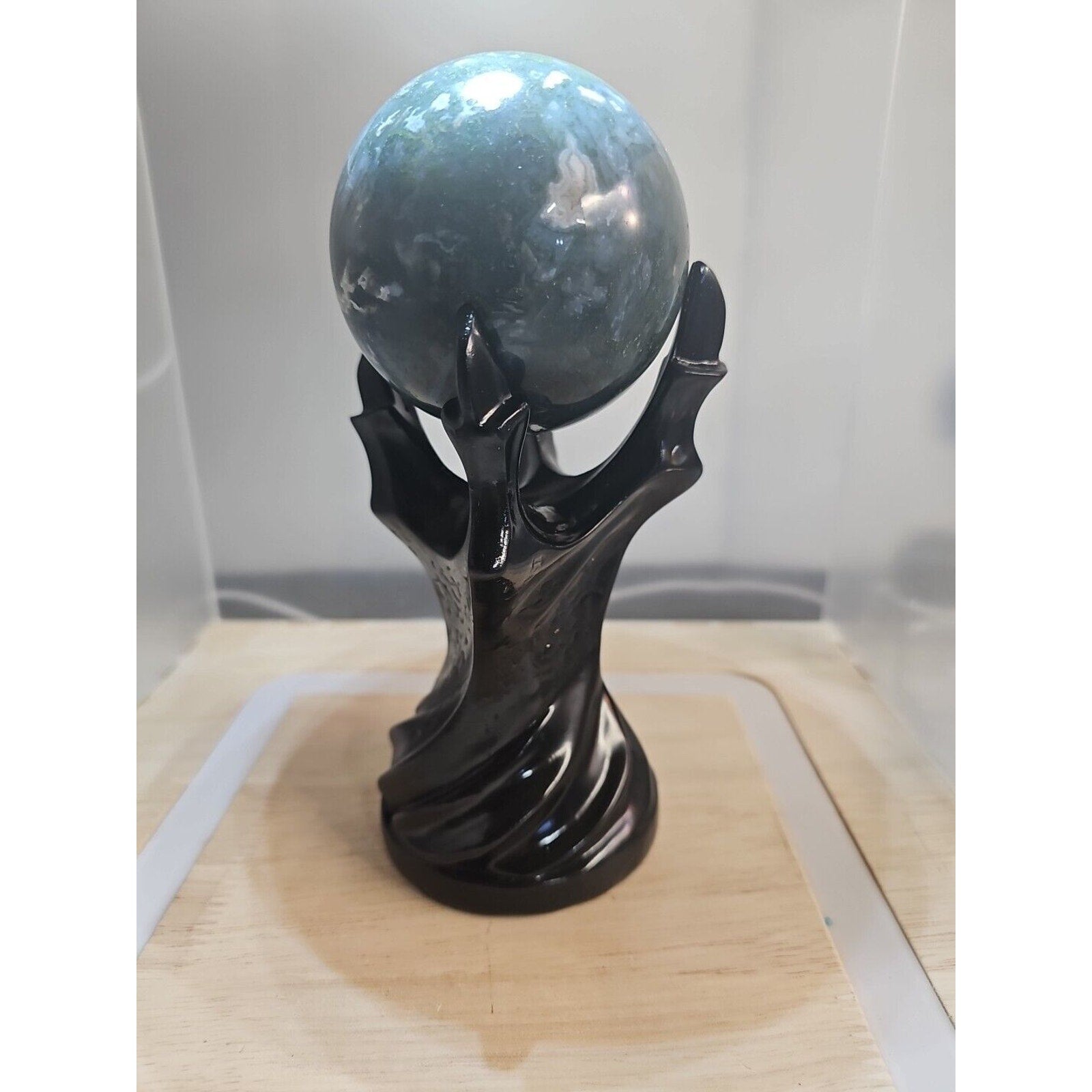 Water Grass Agate Sphere with Stand — 871g, Natural Polished Crystal Ball | CrystalCloud Company