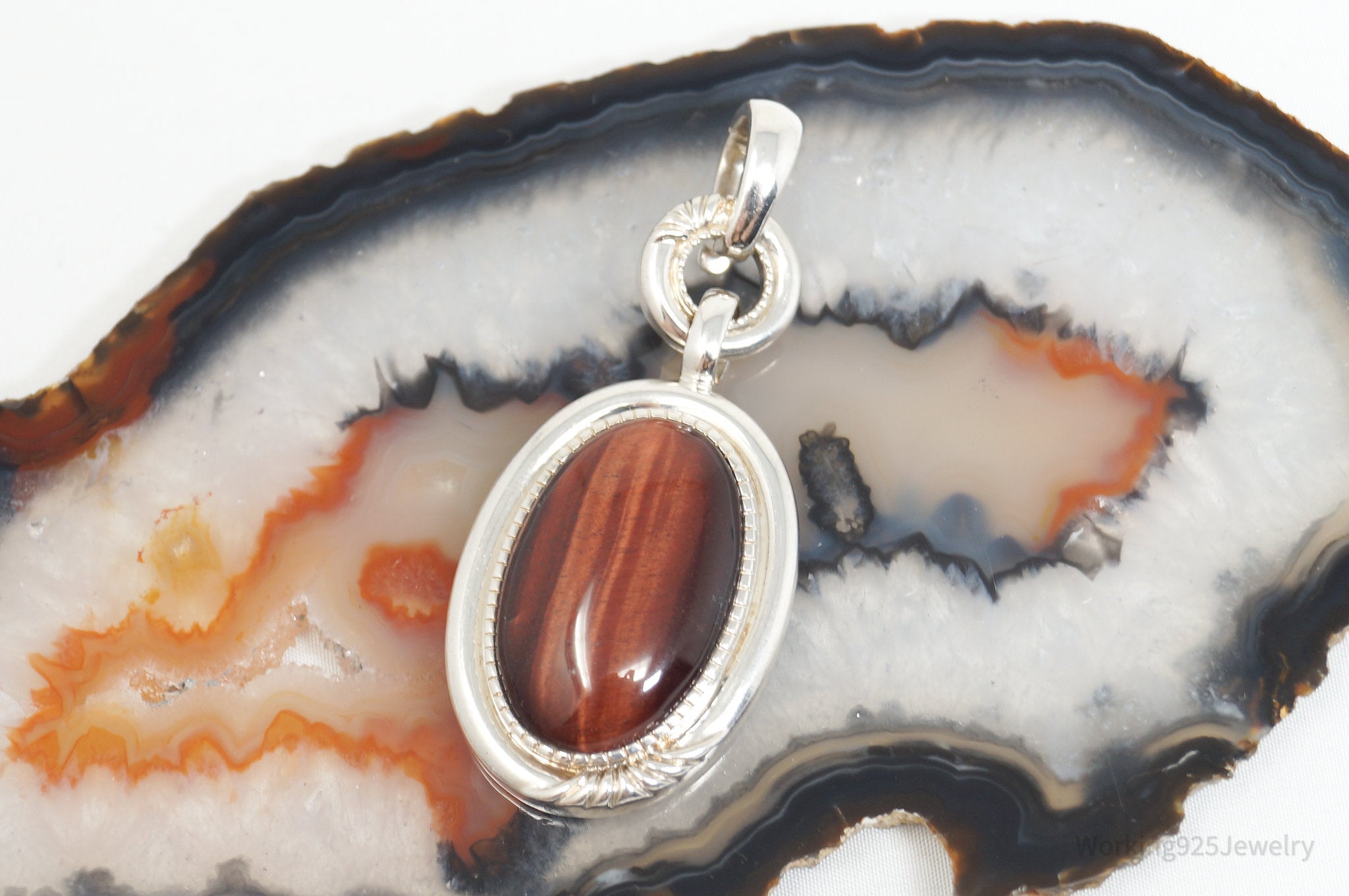 Vintage Designer Whitney Kelly Red Tigers Eye Sterling Silver Necklace Pendant | Jewelry > Necklaces > Pendants | Wiccan Center