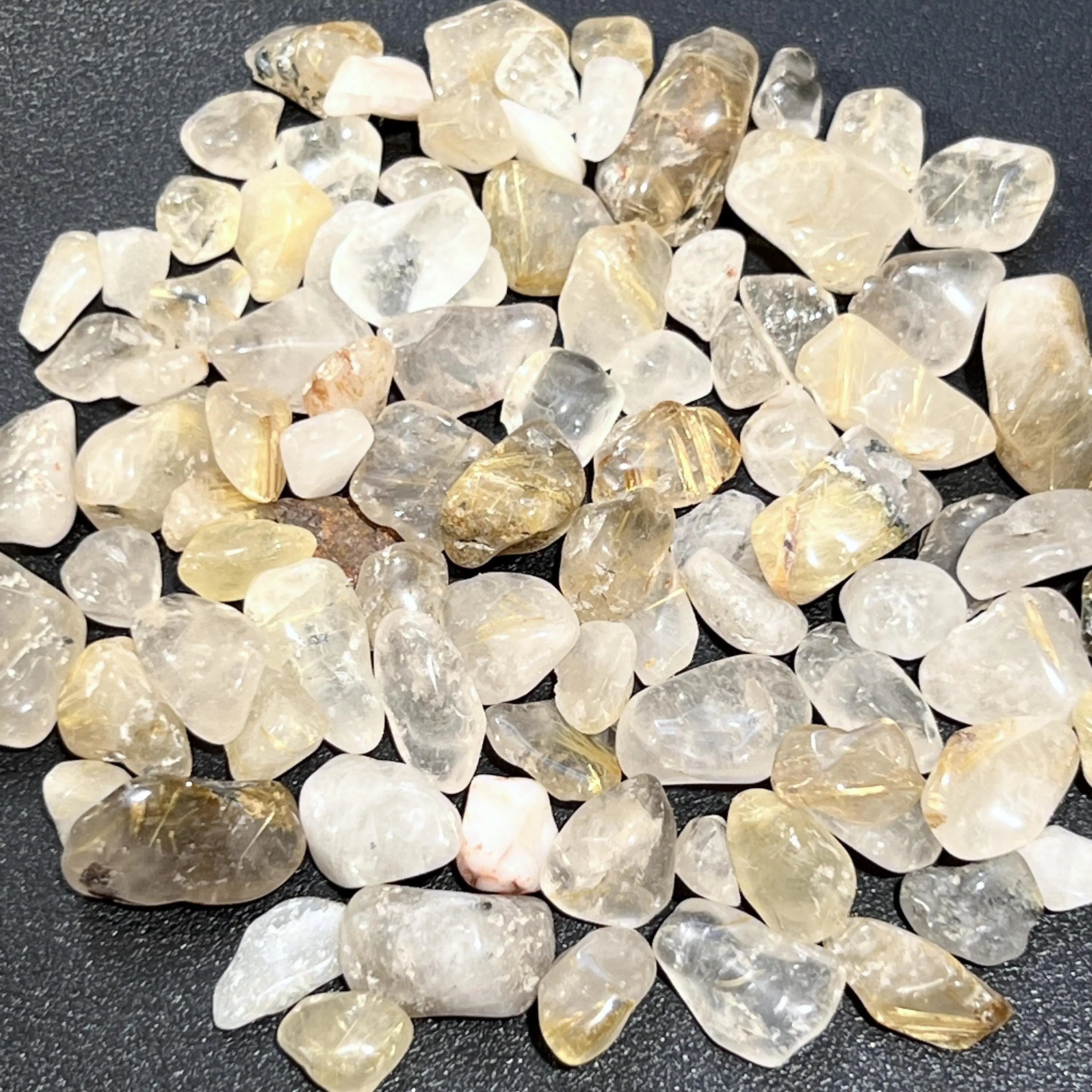 Small Gold Rutilated Quartz Crystal Tumbled Stones (By The Ounce or Pound) Wholesale | Home & Living > Home Decor > Home Accents > Rocks & Geodes | Wiccan Center