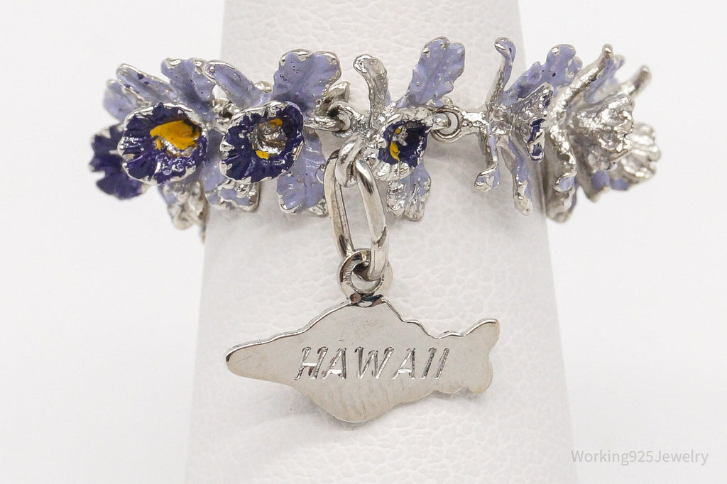 Vintage "Hawaii" State Purple Flowers Enamel Sterling Silver Ring - Size 5 | Jewelry > Rings | Wiccan Center
