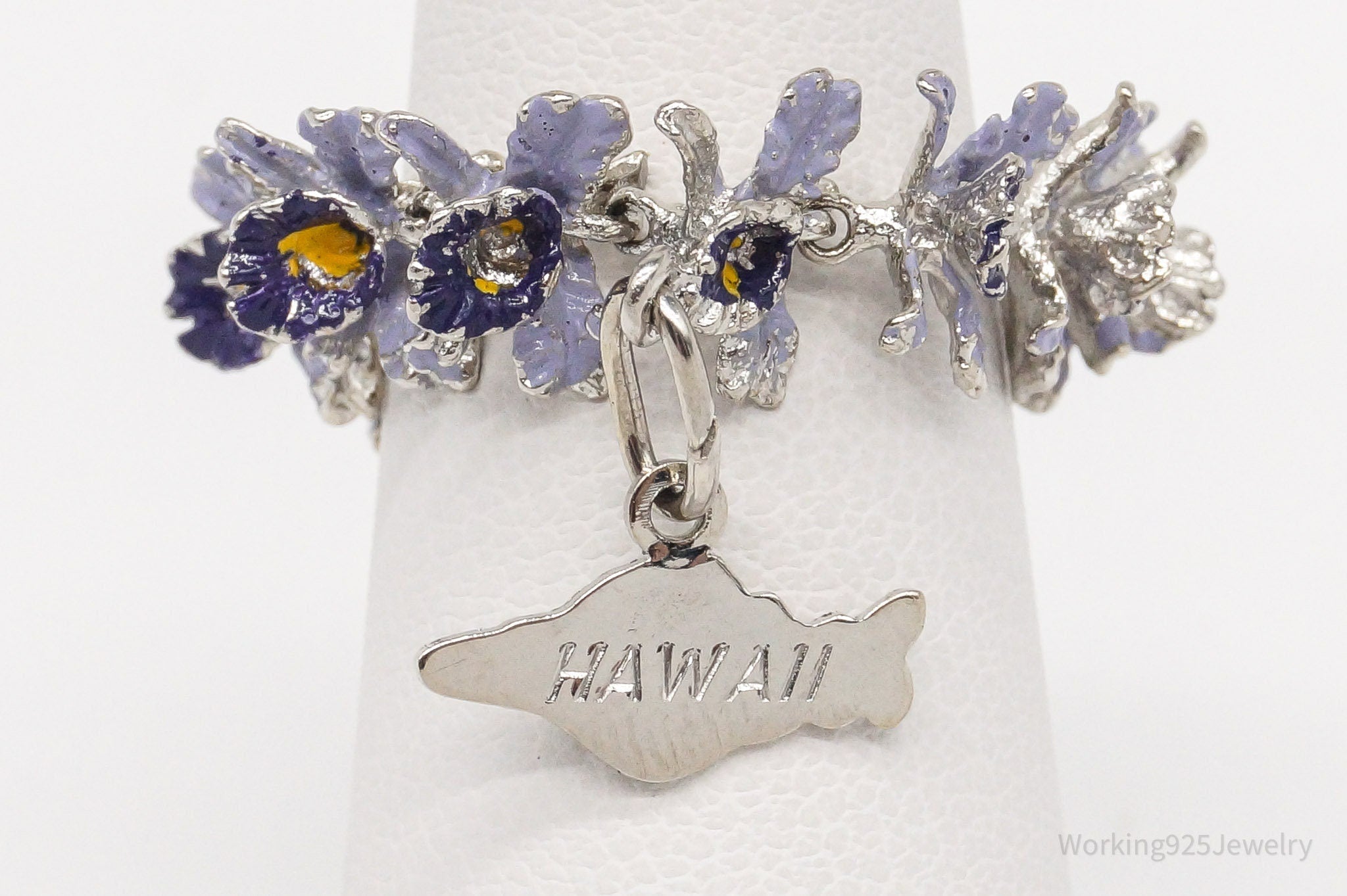 Vintage "Hawaii" State Purple Flowers Enamel Sterling Silver Ring - Size 5 | Jewelry > Rings | Wiccan Center