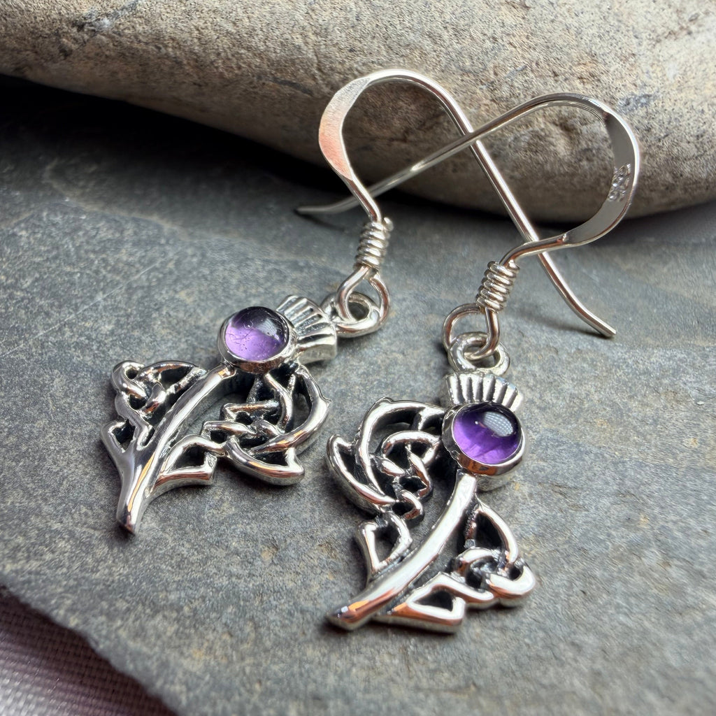 Raeburn Petite Scottish Thistle Earrings in Sterling Silver | Dangle Earrings | Wiccan Center