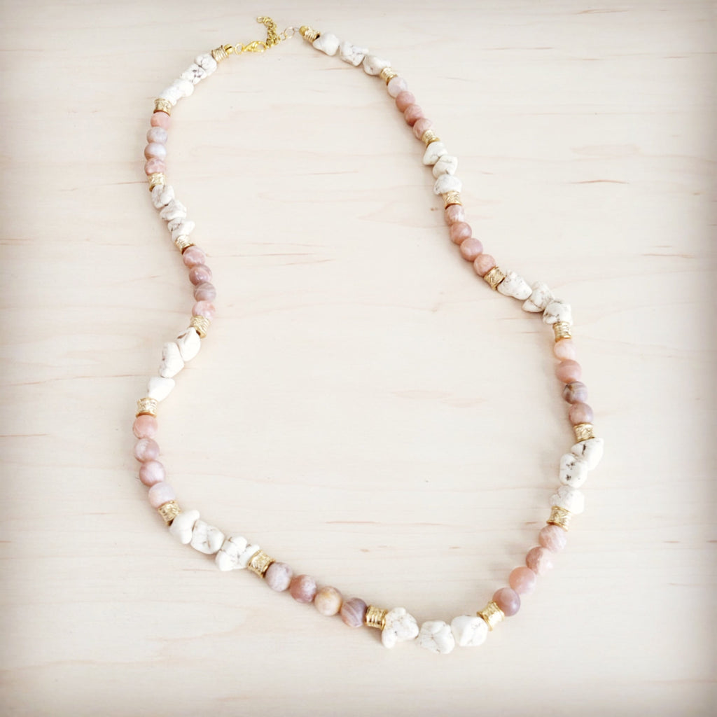 Frosted Sunstone & White Turquoise Long Layering Necklace 262o | Necklace | Wiccan Center