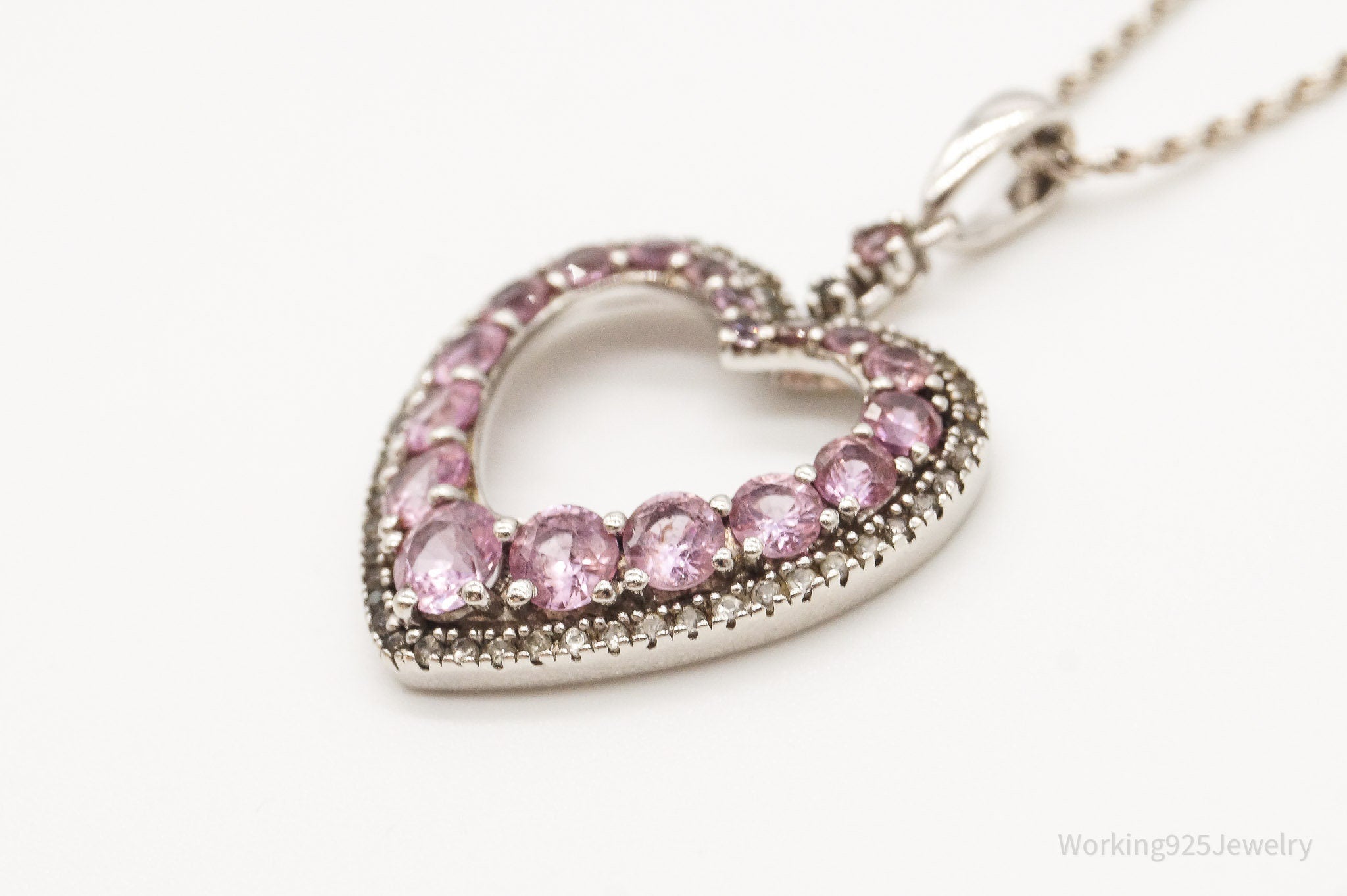 Vintage Pink & White Cubic Zirconia Heart Sterling Silver Necklace | Jewelry > Necklaces > Pendants | Wiccan Center
