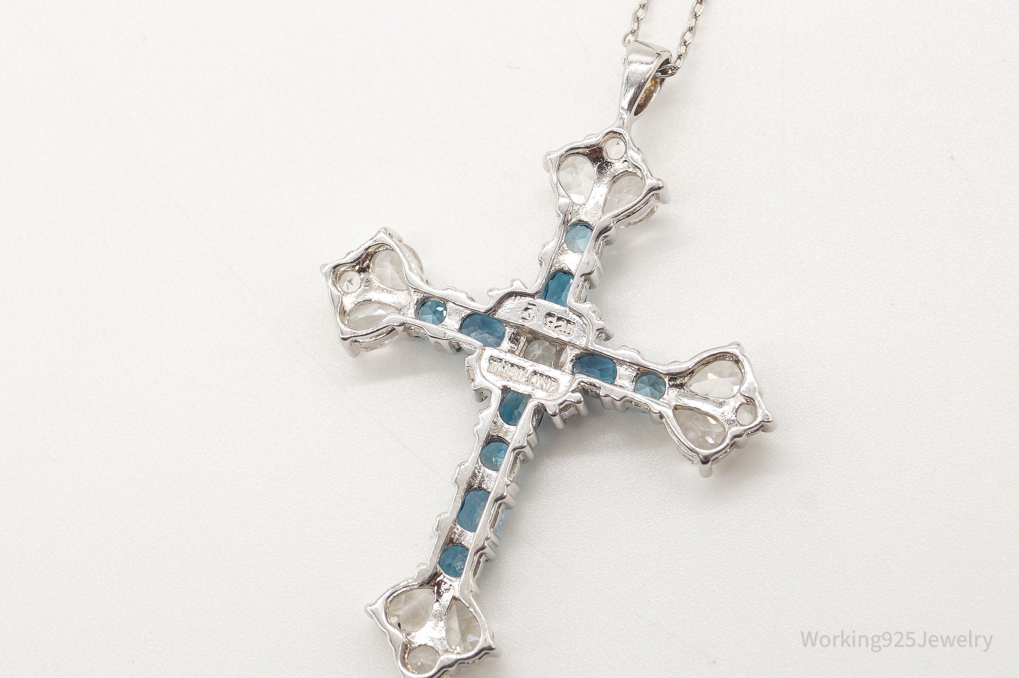 Vintage Blue Topaz Cubic Zirconia Cross Sterling Silver Necklace | Jewelry > Necklaces > Pendants | Wiccan Center