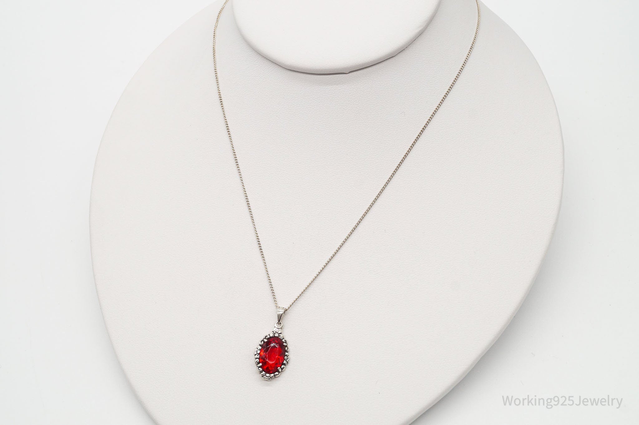 Antique Ruby Color Glass Floral Design 835 Silver Necklace | Jewelry > Necklaces > Pendants | Wiccan Center