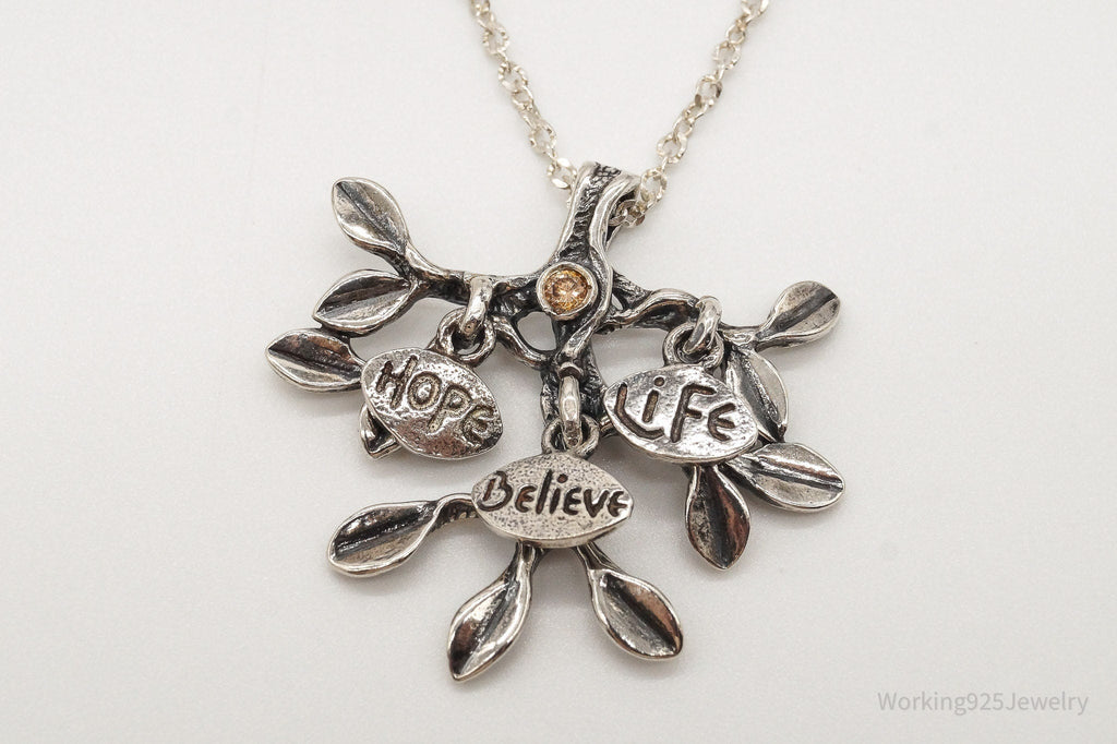 Vintage Shablool Didae Orange CZ Hope Believe Life Tree Sterling Silver Necklace | Jewelry > Necklaces > Pendants | Wiccan Center