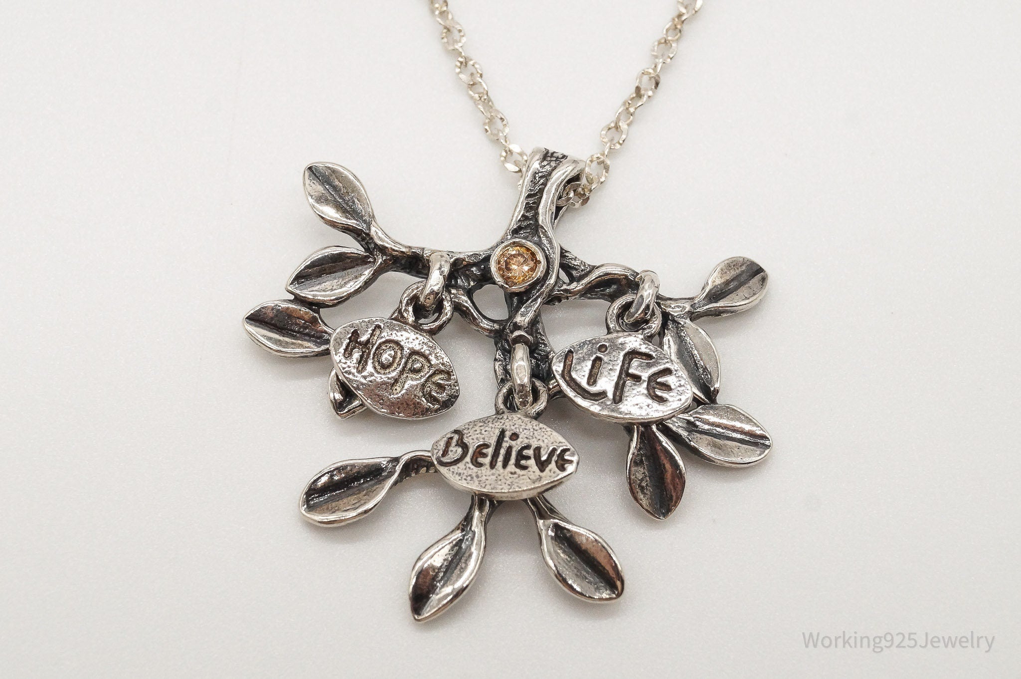 Vintage Shablool Didae Orange CZ Hope Believe Life Tree Sterling Silver Necklace | Jewelry > Necklaces > Pendants | Wiccan Center