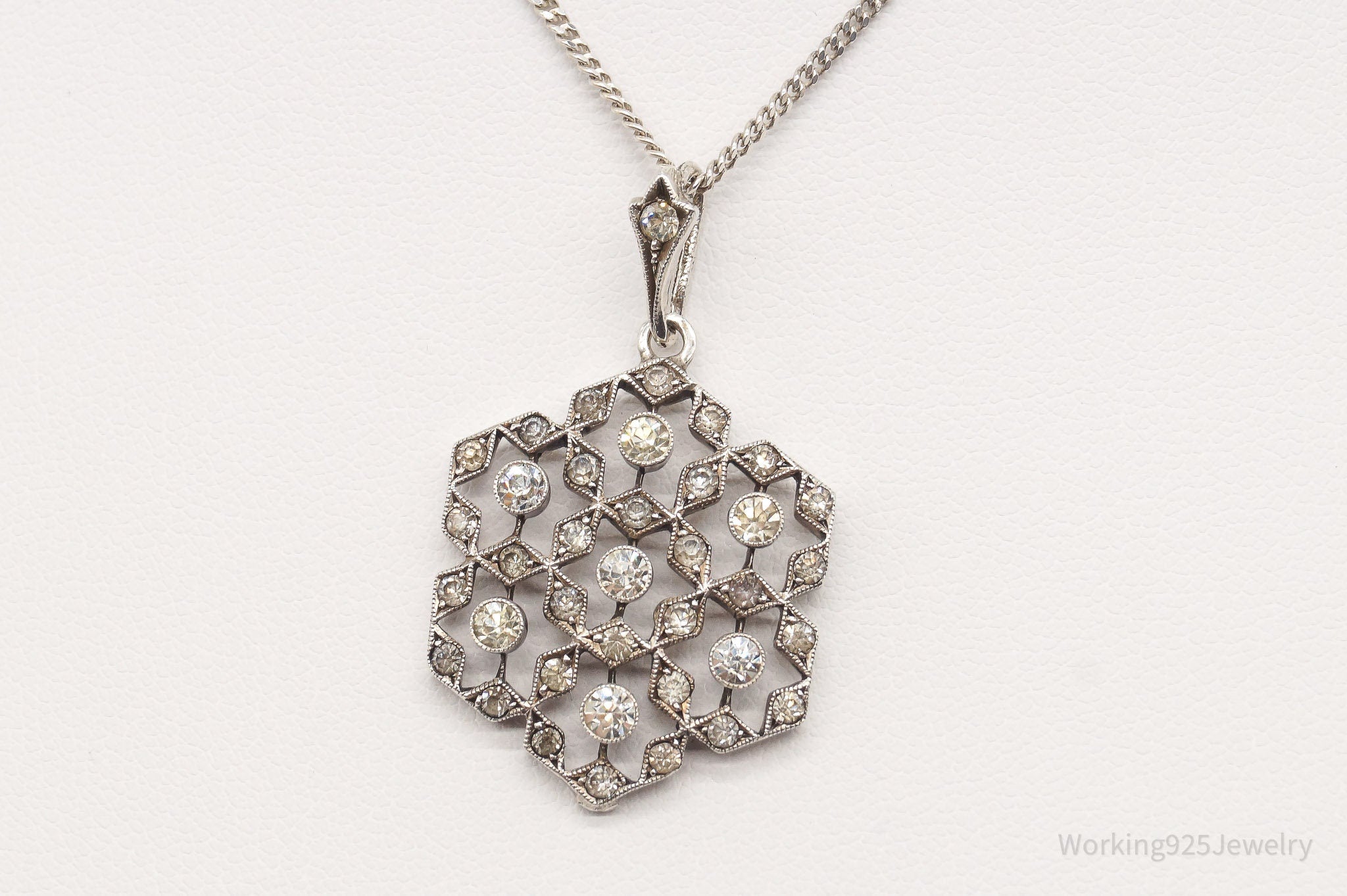 Antique Vintage Faux Diamonds Snowflake Sterling Silver Necklace | Jewelry > Necklaces > Pendants | Wiccan Center