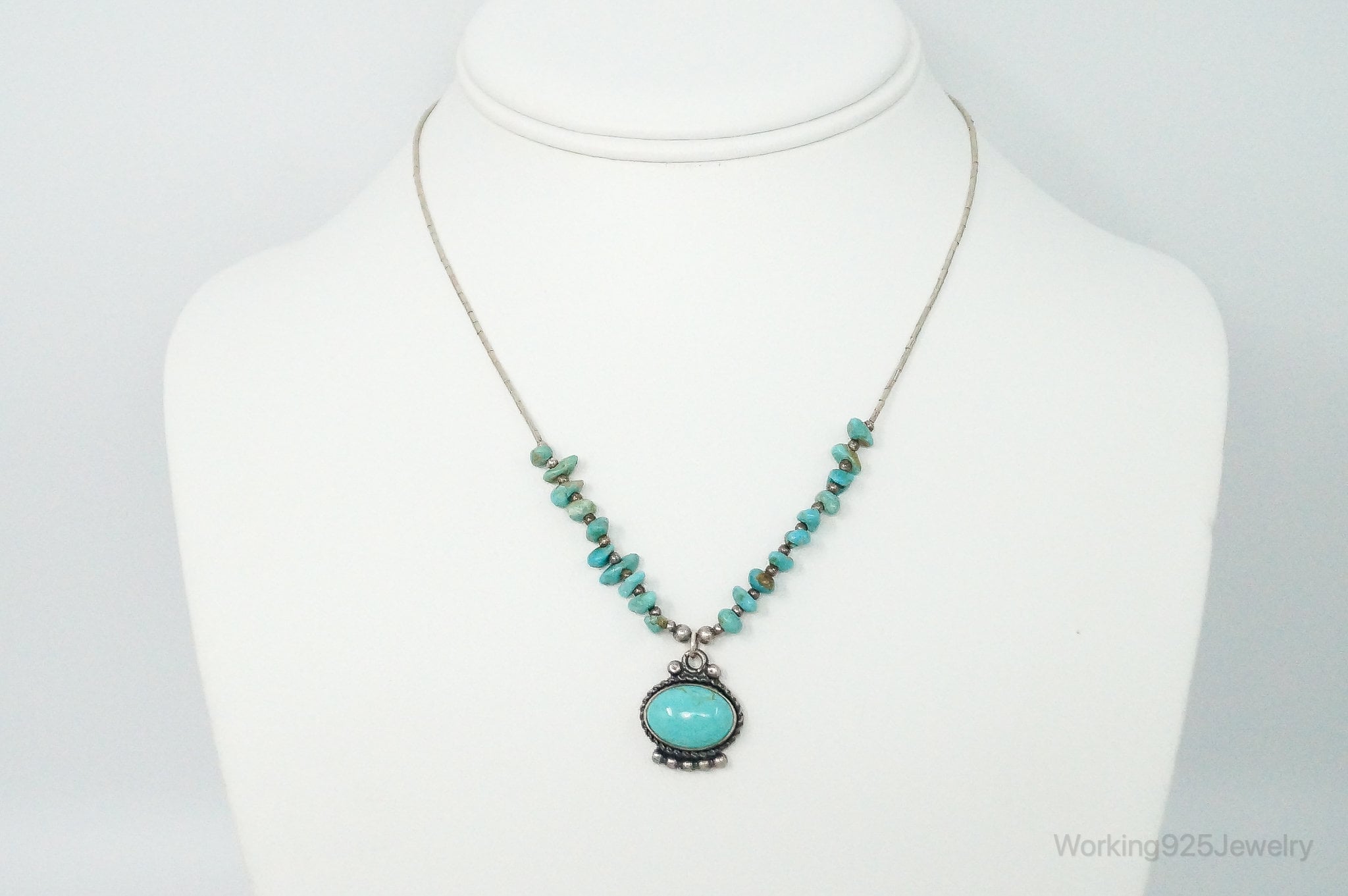Vintage Native American Large Turquoise Sterling Silver Bead Necklace | Jewelry > Necklaces > Pendants | Wiccan Center
