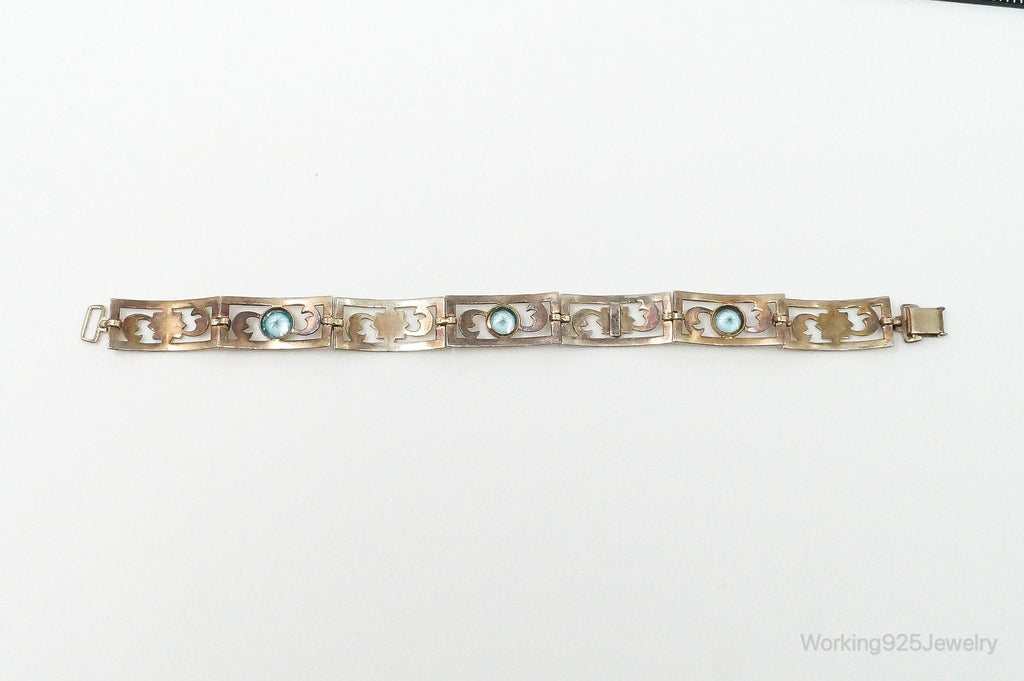 Vintage Designer Symmetalic 14K Gold Blue Topaz Art Deco SterlingSilver Bracelet | Jewelry > Bracelets | Wiccan Center