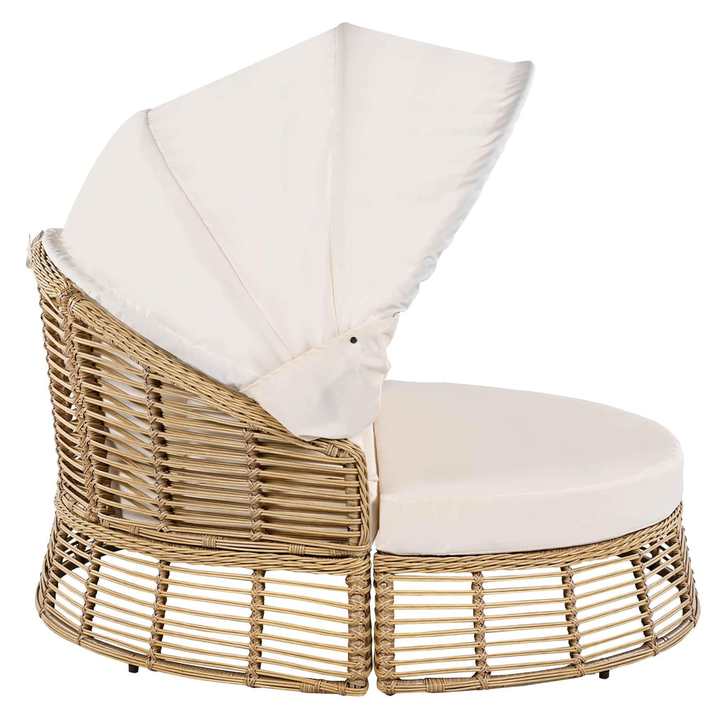 Outdoor Patio Rattan Round Daybed with Retractable Canopy, Wicker | Furniture | Wiccan Center
