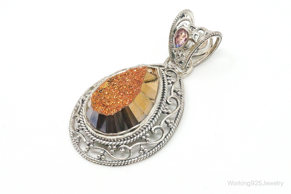 SAJEN Large Druzy Quartz Mystic Topaz Sterling Silver Necklace Pendant | Jewelry > Necklaces > Pendants | Wiccan Center