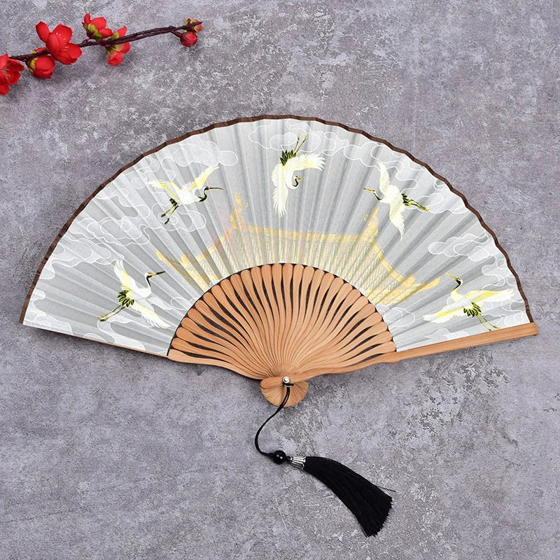 Vintage Bamboo & Silk Folding Hand Fan – Art Floral Design | Fans | Wiccan Center