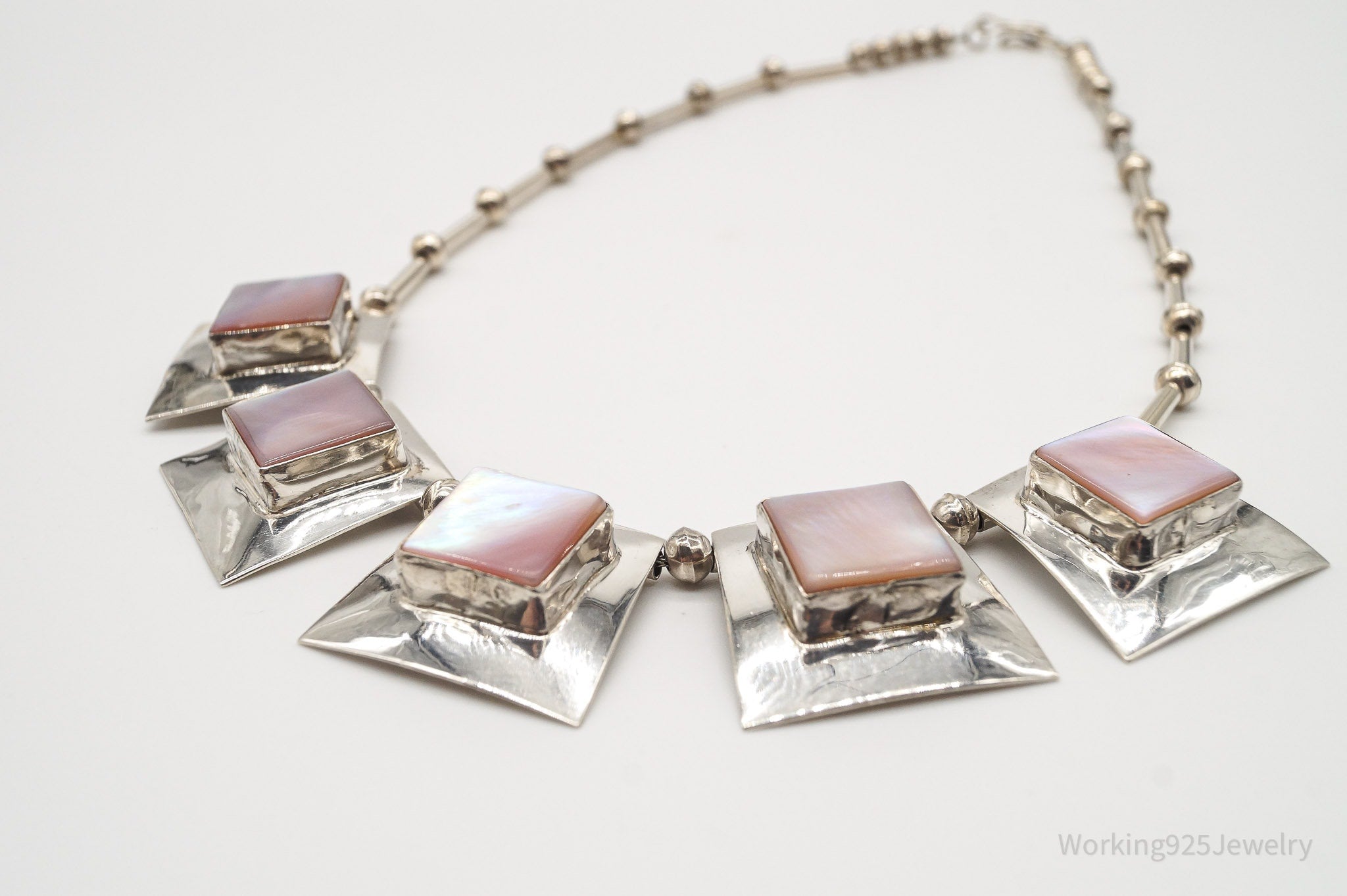 Vintage Native America Pink Mother Of Pearl Silver Necklace | Jewelry > Necklaces > Pendants | Wiccan Center