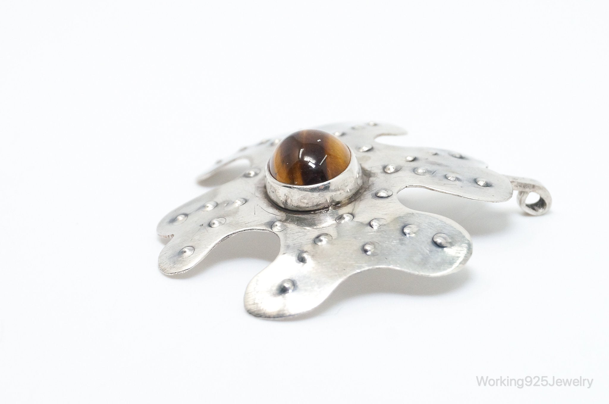 Large Vintage Tigers Eye Modernist Style Sterling Silver Pendant | Jewelry > Necklaces > Pendants | Wiccan Center