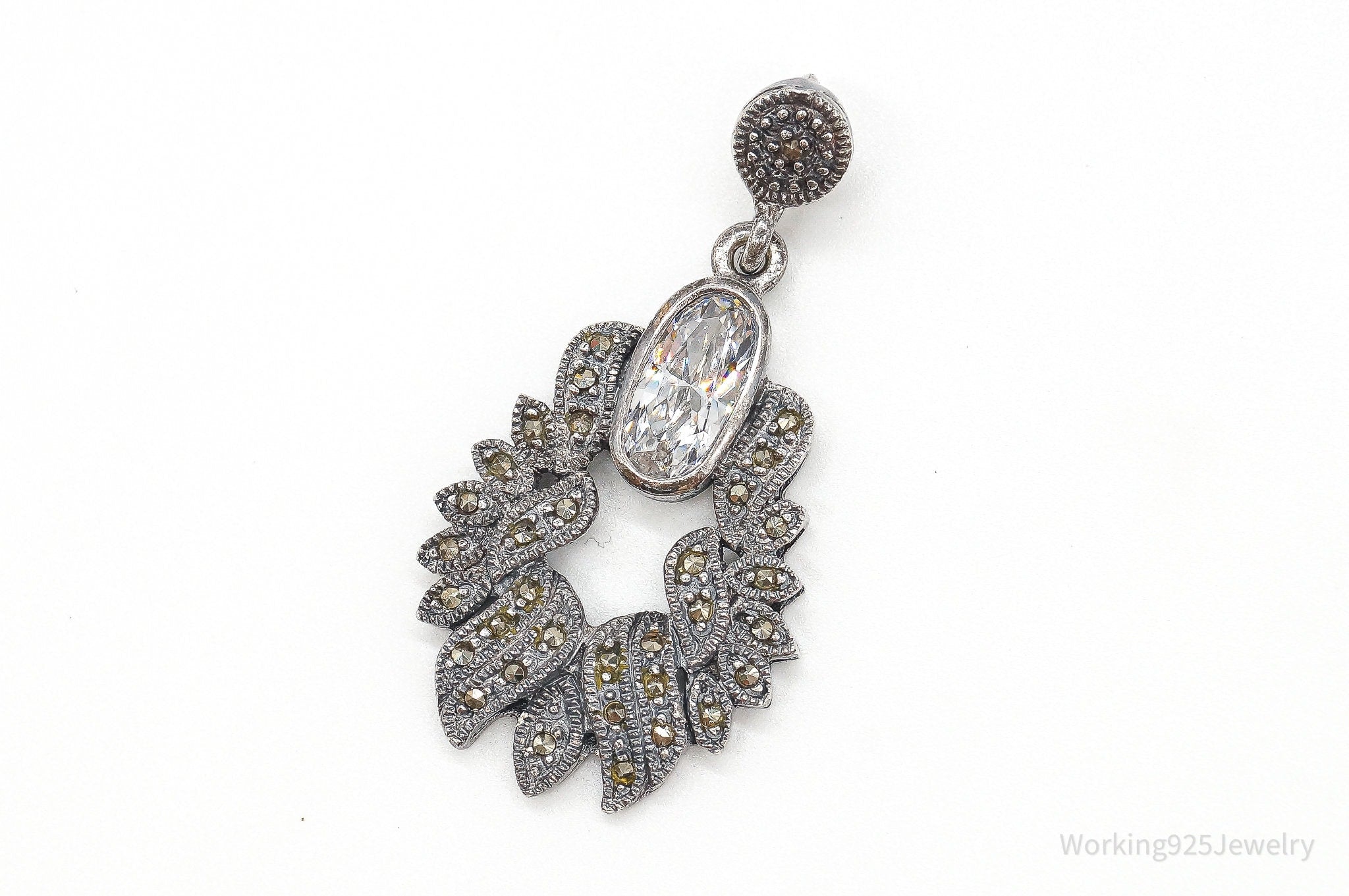 Vintage Marcasite Art Deco Cubic Zirconia Sterling Silver Pendant | Jewelry > Necklaces > Pendants | Wiccan Center
