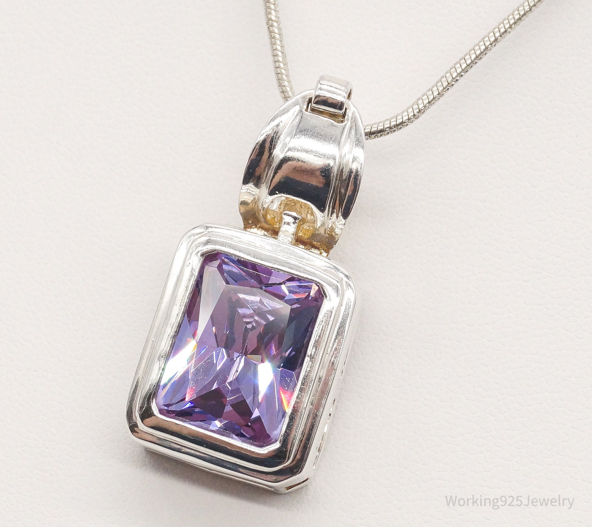 Vintage Large Purple Cubic Zirconia Sterling Silver Necklace | Jewelry > Necklaces > Pendants | Wiccan Center