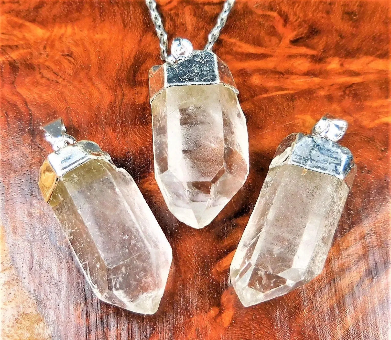 Quartz Crystal Point Pendant (Silver Plated) Gemstone Jewelry Necklace Charm Supply | Craft Supplies & Tools > Beads, Gems & Cabochons > Charms & Pendants > Pendants | Wiccan Center