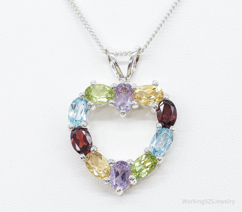 Multi Gemstone Large Heart Sterling Silver Necklace | Jewelry > Necklaces > Pendants | Wiccan Center