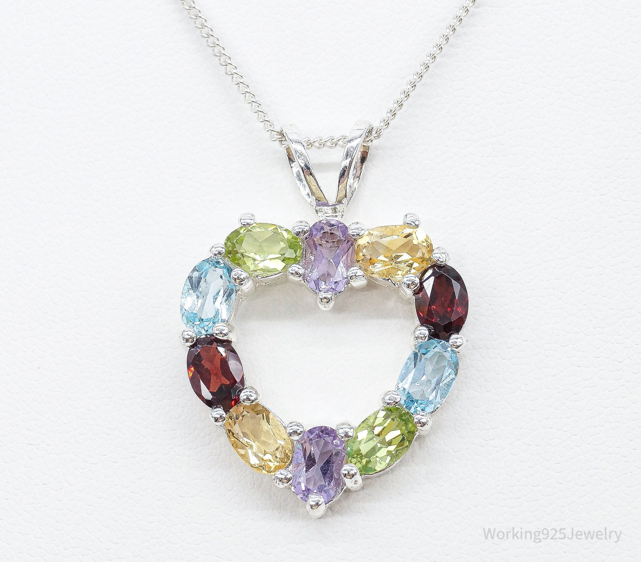 Multi Gemstone Large Heart Sterling Silver Necklace | Jewelry > Necklaces > Pendants | Wiccan Center