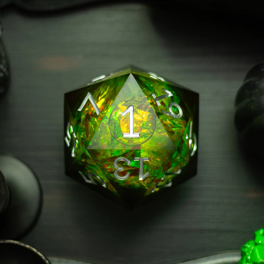 Massive Green Liquid Core 95MM Chonk Handmade Resin Dice And Box | Resin Chonk | Wiccan Center