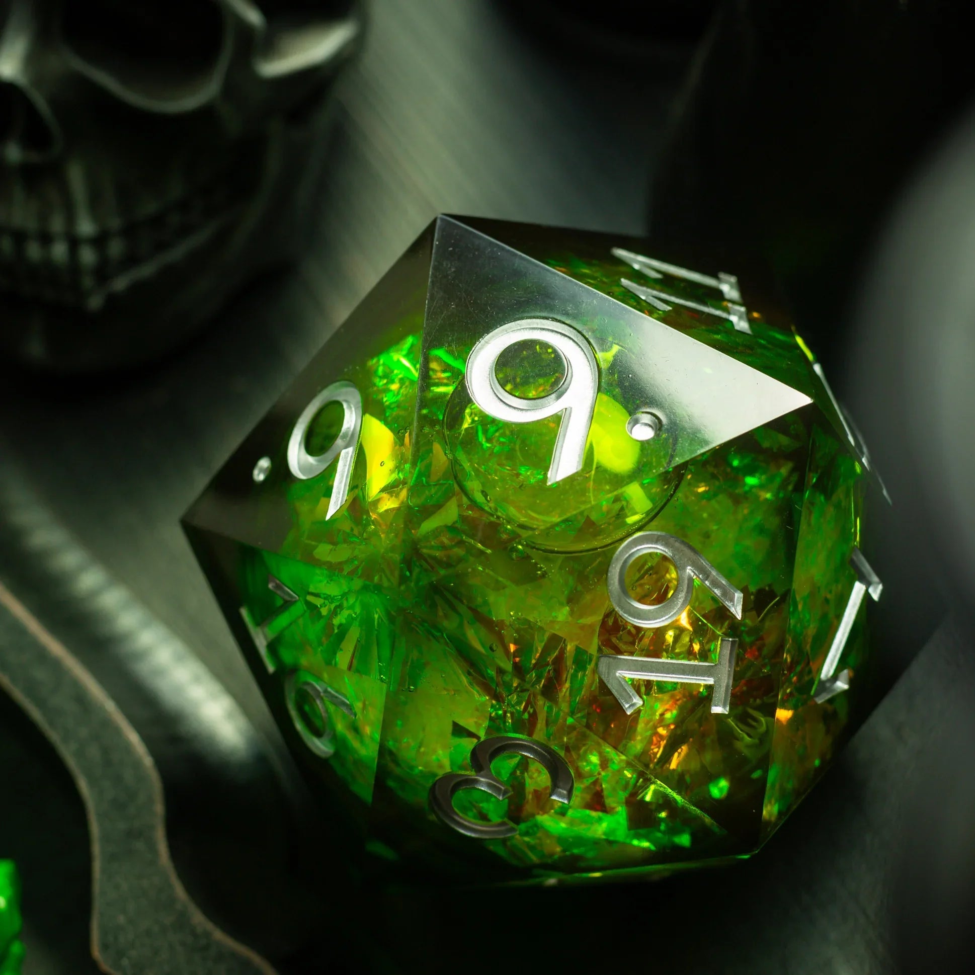 Massive Green Liquid Core 95MM Chonk Handmade Resin Dice And Box | Resin Chonk | Wiccan Center