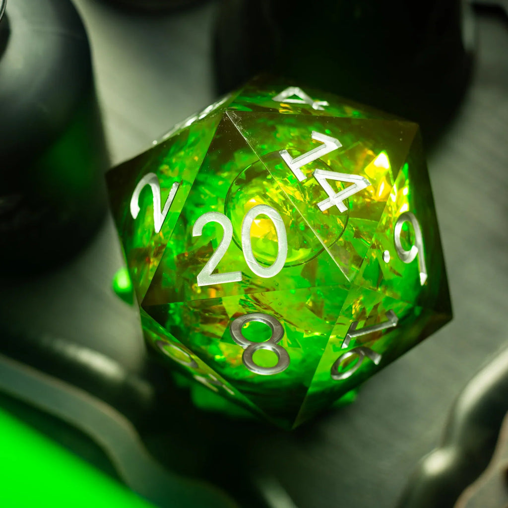 Massive Green Liquid Core 95MM Chonk Handmade Resin Dice And Box | Resin Chonk | Wiccan Center