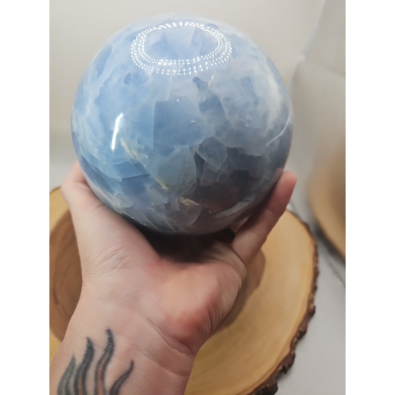 9.17LB Natural Blue crystalThe bal Quartz carved crystal decoration healing | Crystal Spheres & Eggs | Wiccan Center