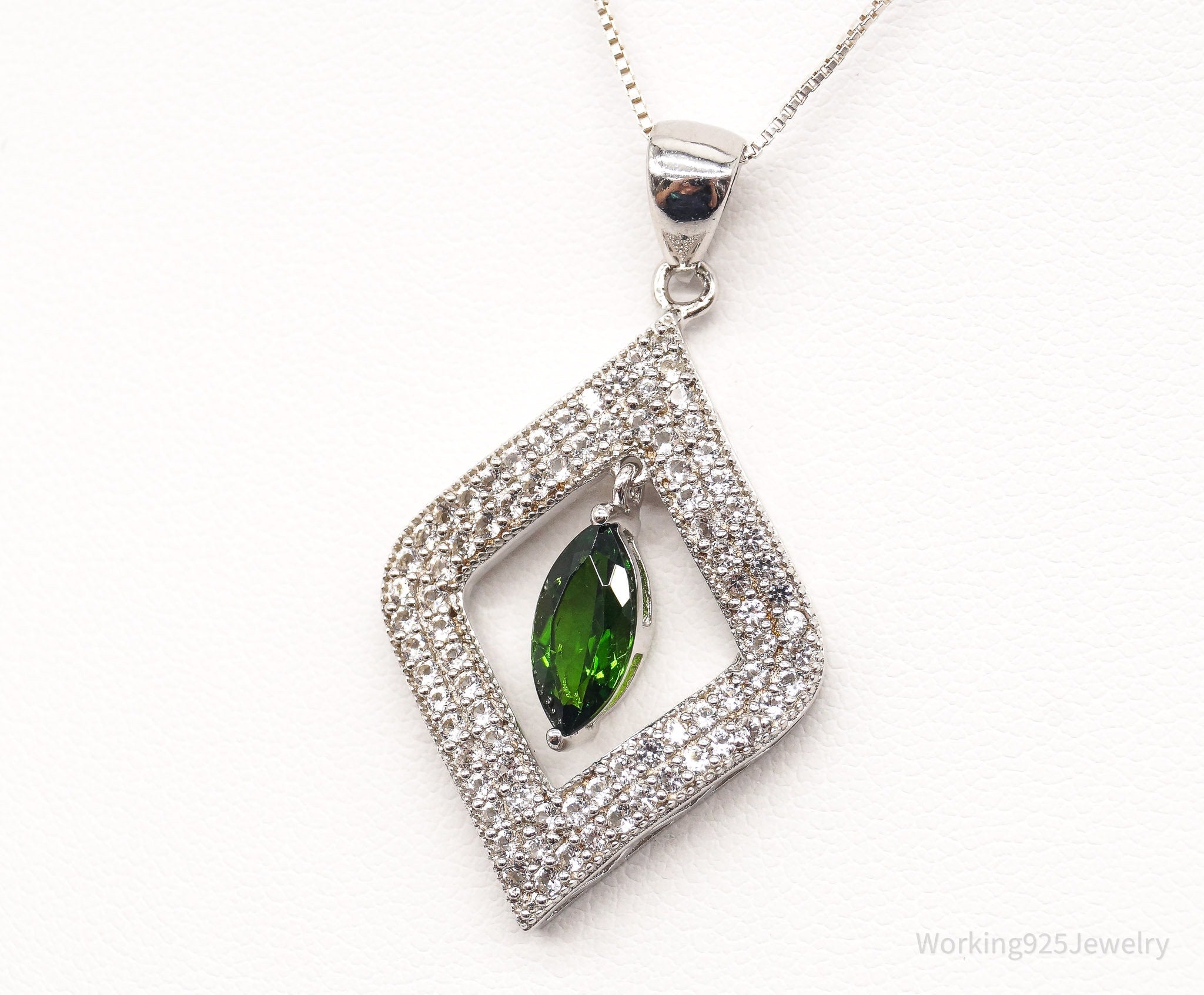 Vintage Lab Emerald Cubic Zirconia Sterling Silver Necklace | Jewelry > Necklaces > Pendants | Wiccan Center
