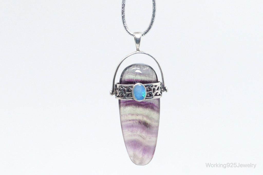 Vintage Purple & Green Fluorite Blue Opal Sterling Silver Pendant | Jewelry > Necklaces > Pendants | Wiccan Center