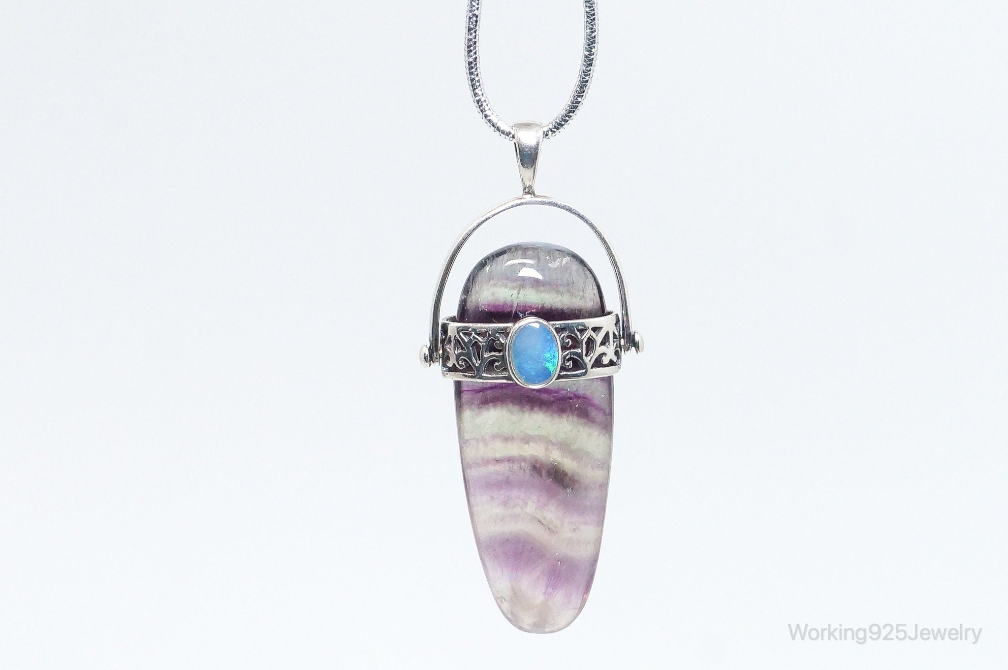 Vintage Purple & Green Fluorite Blue Opal Sterling Silver Pendant | Jewelry > Necklaces > Pendants | Wiccan Center