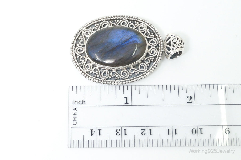 Vintage Large Labradorite Bali Sterling Silver Necklace Pendant | Jewelry > Necklaces > Pendants | Wiccan Center