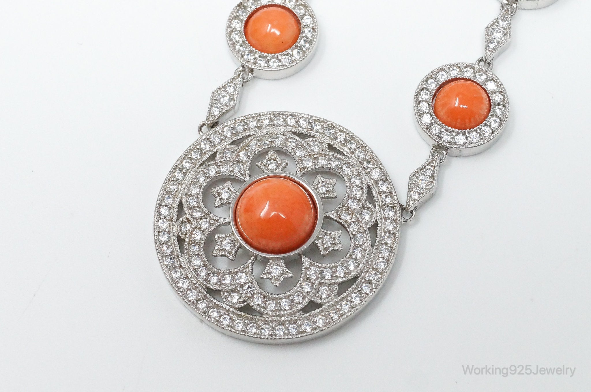 Vintage Designer Joseph Esposito Coral Cubic Zirconia Sterling Silver Necklace | Jewelry > Necklaces > Pendants | Wiccan Center