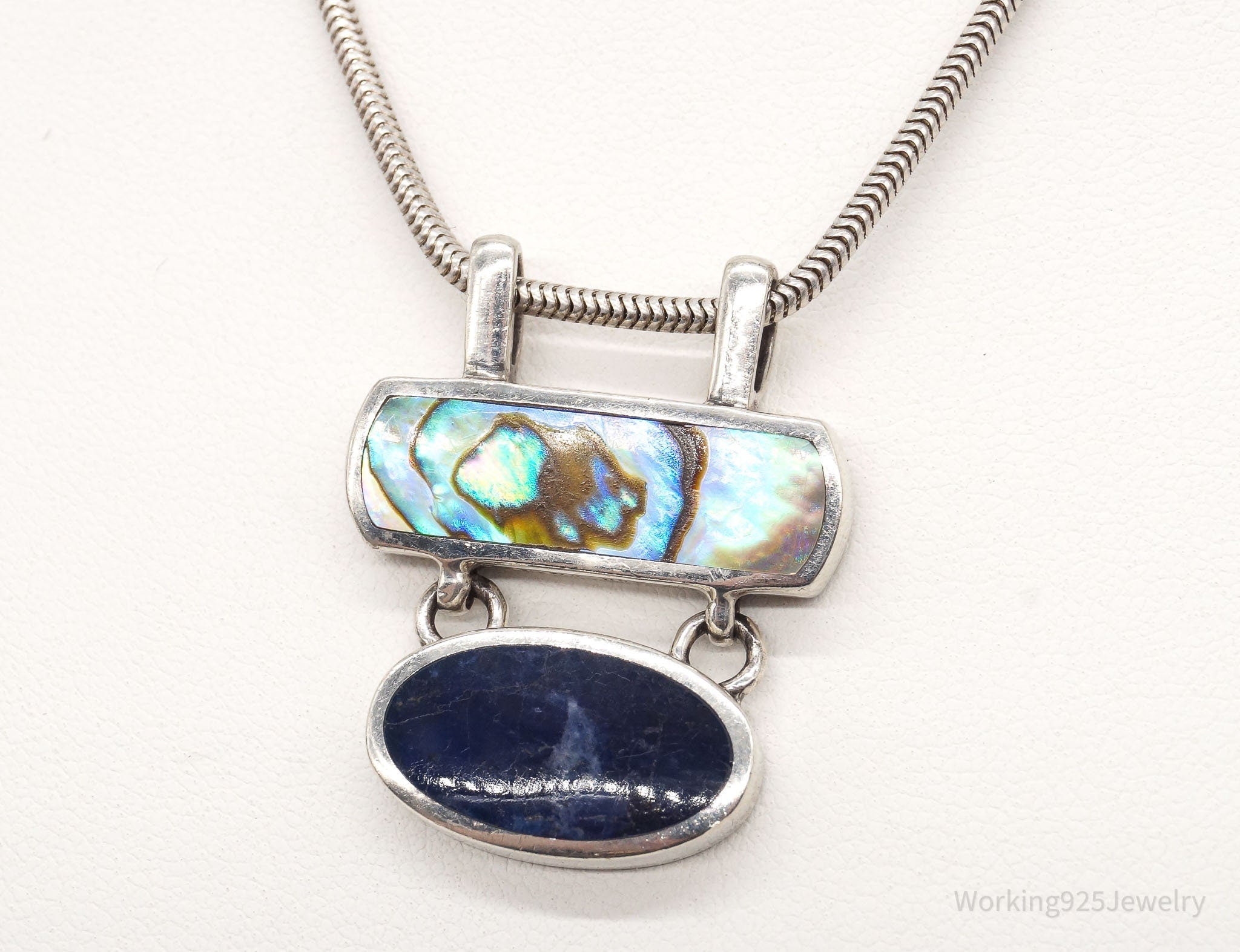 Vintage Paua Abalone Shell Sodalite Sterling Silver Necklace | Jewelry > Necklaces > Pendants | Wiccan Center