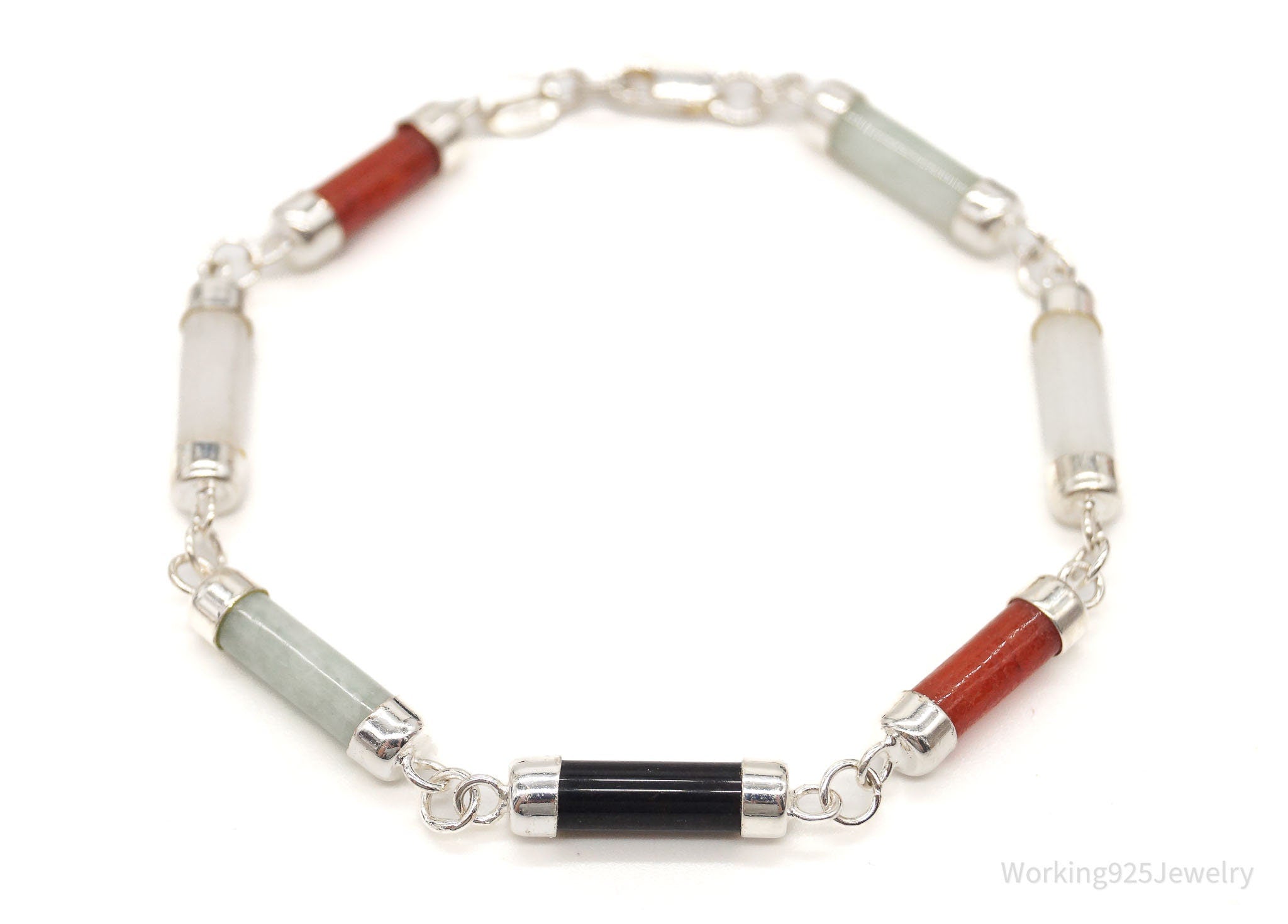Vintage Jade Coral Black Onyx Sterling Silver Bracelet | Jewelry > Bracelets | Wiccan Center