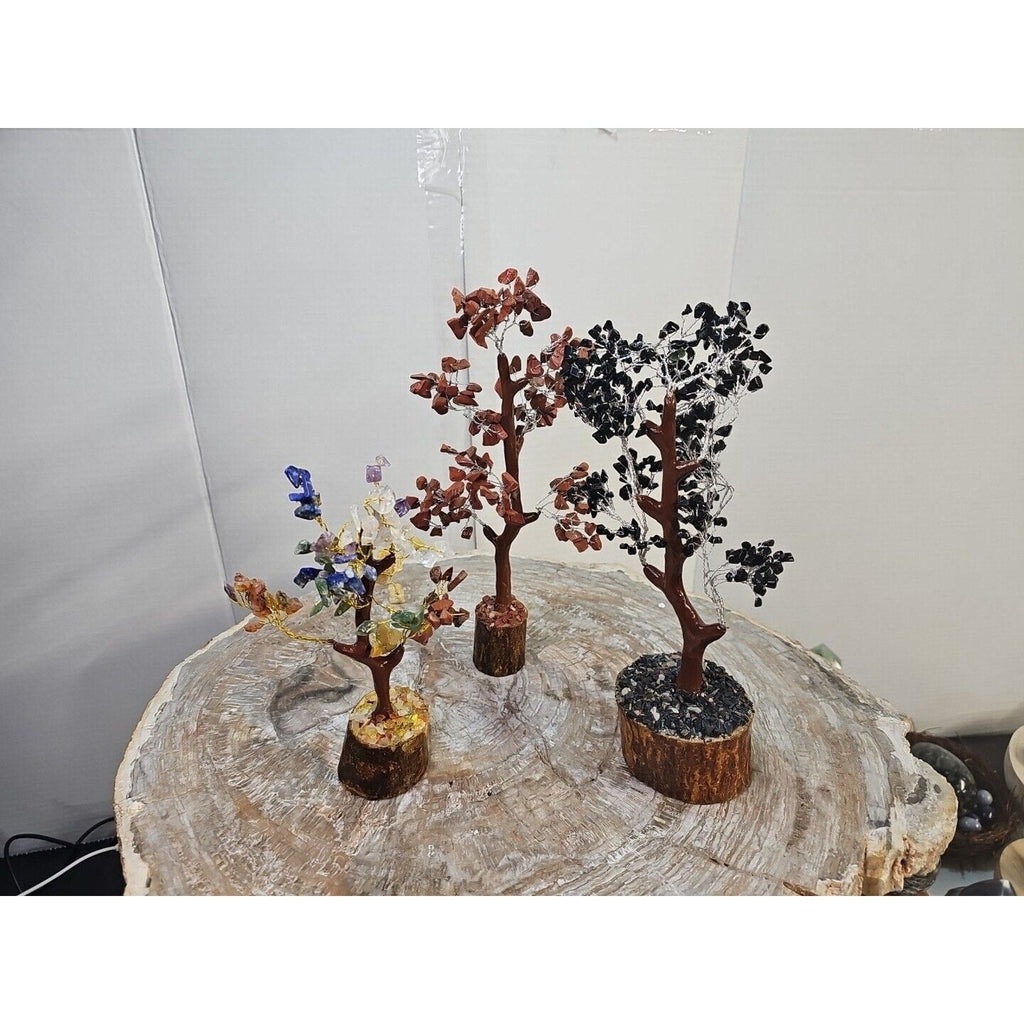 Crystal Gemstone Bonsai Tree — Carnelian, Amethyst & Quartz on Gold Branches | CrystalCloud Company