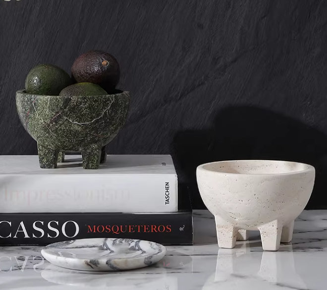 Chinese Wabi-Sabi-Style Marble Four-Foot Fruit Bowl Ornament