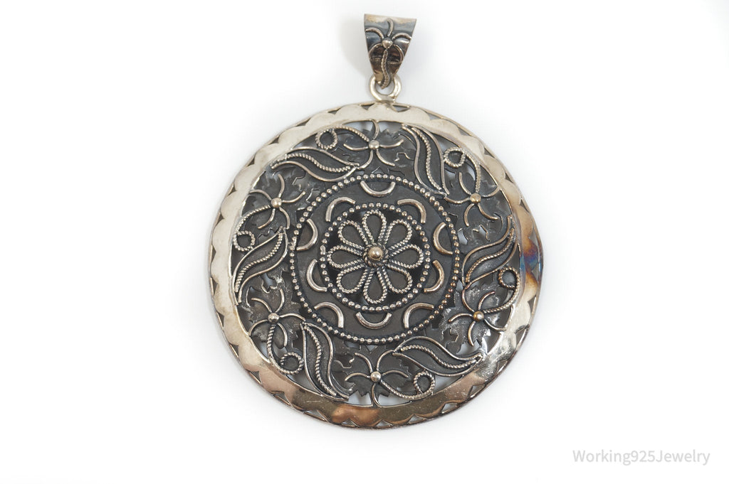 Vintage India Designer Doug Paulus Ornate Flower Sterling Silver Pendant | Jewelry > Necklaces > Pendants | Wiccan Center