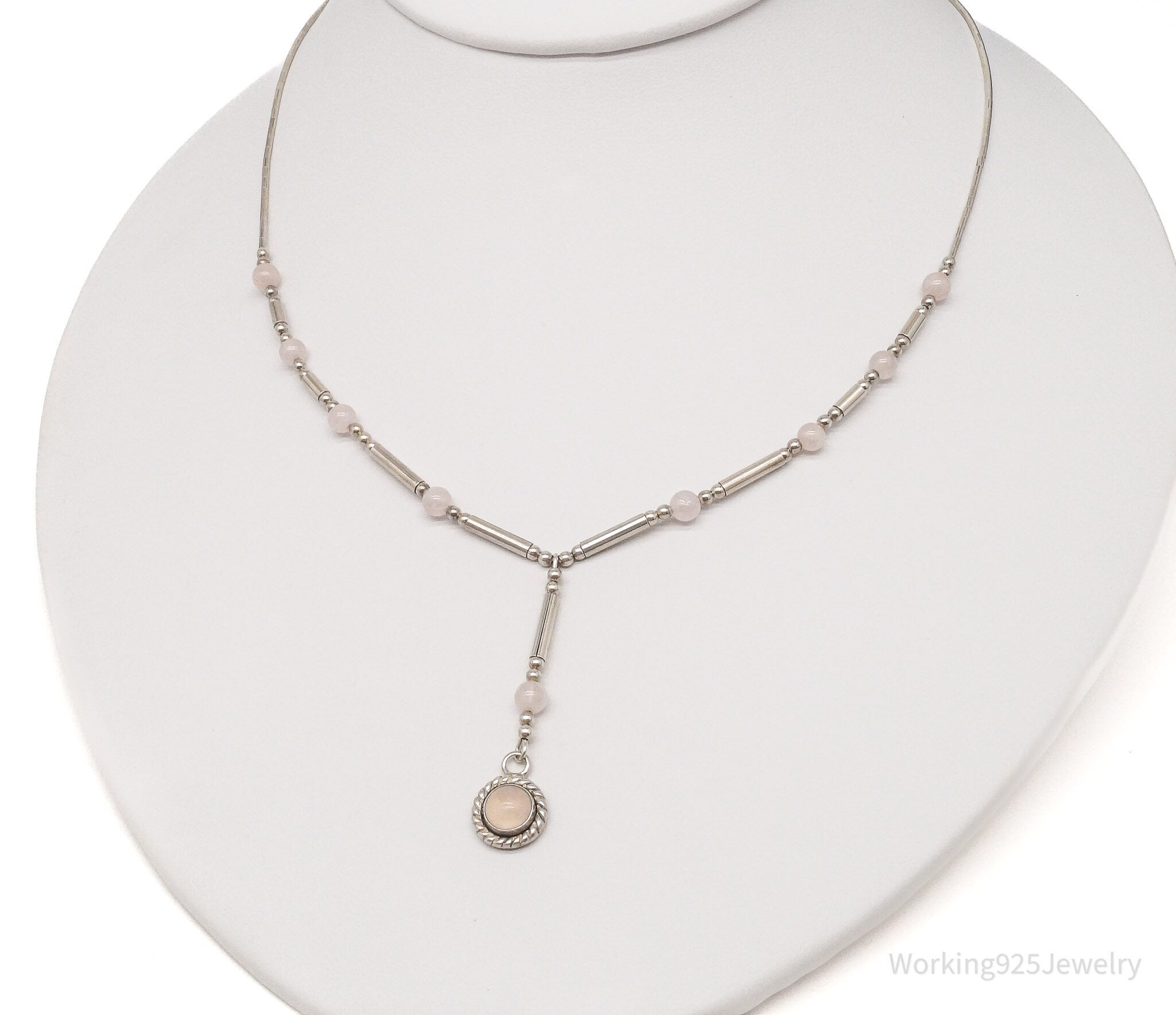 Vintage Western QT Inc Rose Quartz Sterling Silver Beaded Necklace 16" | Jewelry > Necklaces | Wiccan Center