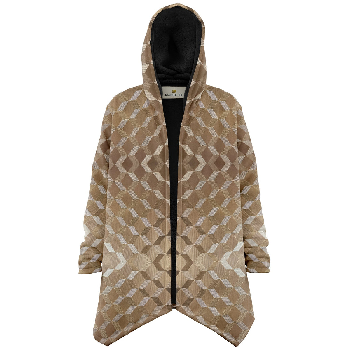 Gold Cube Cuddle Cloak | Unisex Minky Sherpa Lined Hooded Coat | Women and Mens Festival Coat | Mountain Fashion | Microfleece Cloak - AOP | Wiccan Center