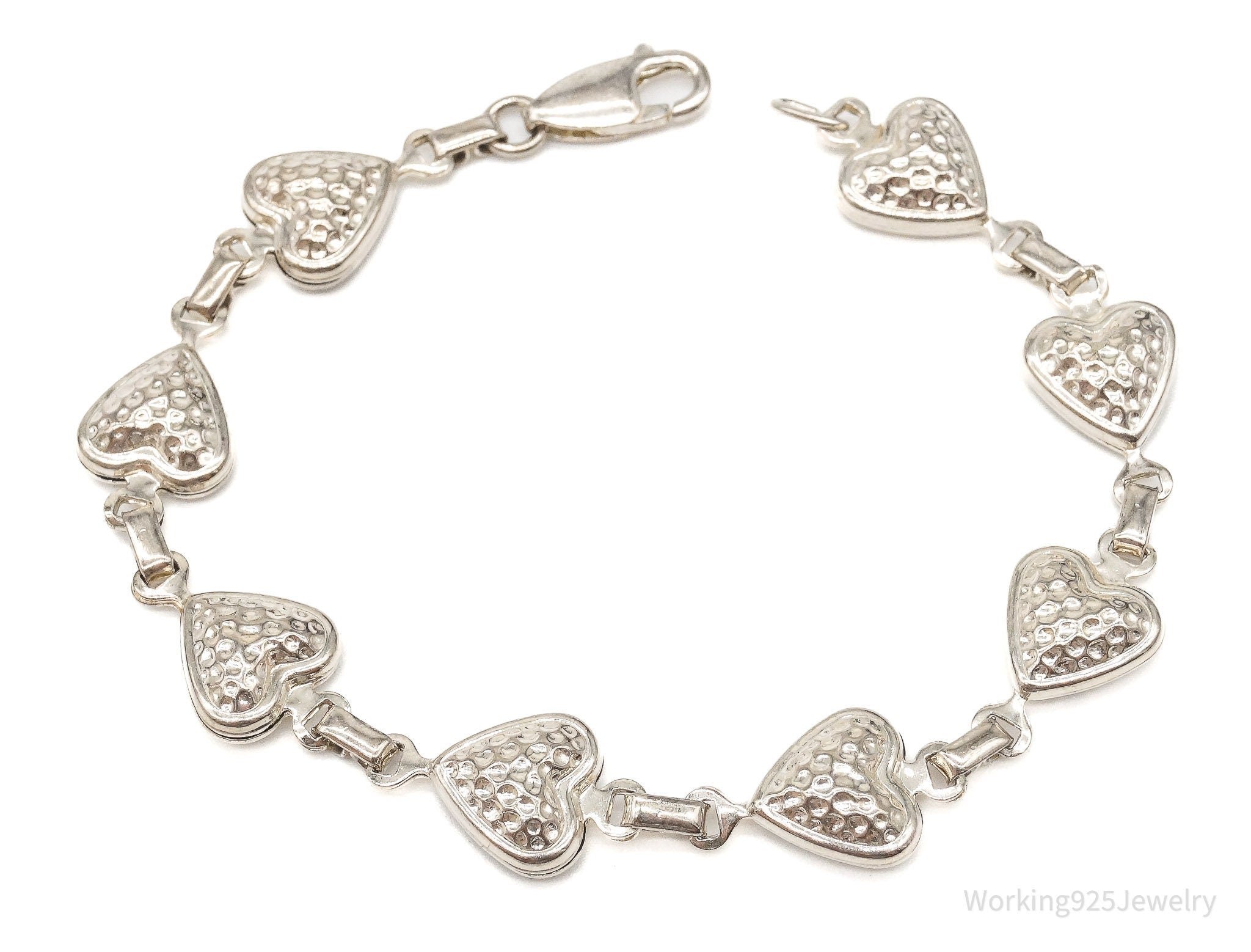 Vintage Italian Puffy Hearts Sterling Silver Link Bracelet | Jewelry > Bracelets | Wiccan Center
