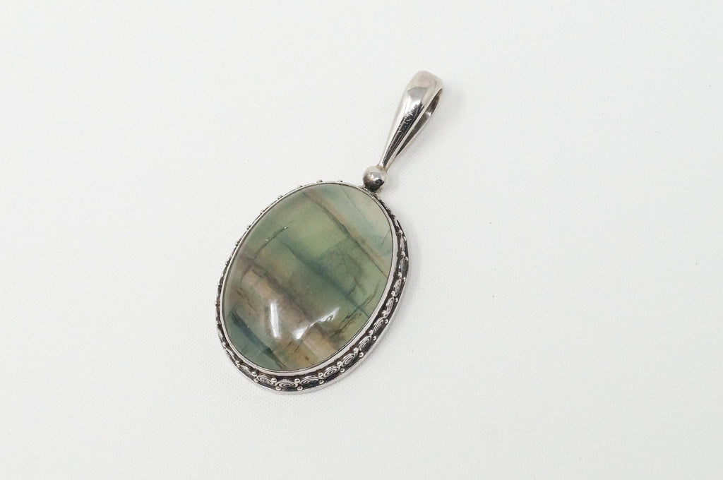 Vintage Designer SAJEN Green Agate Sterling Silver Necklace Pendant | Jewelry > Necklaces > Pendants | Wiccan Center